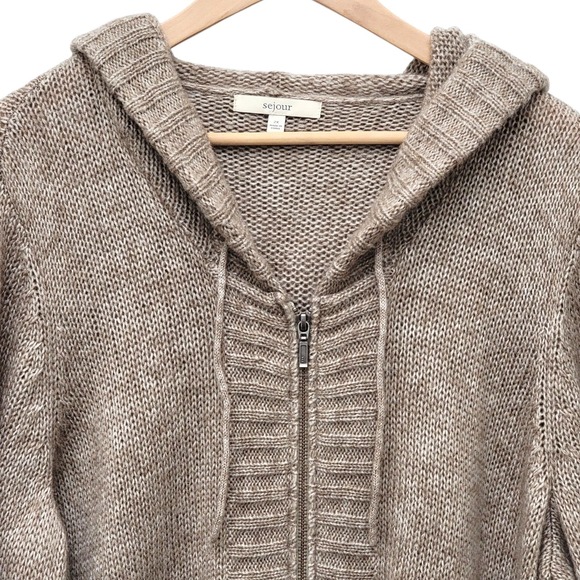 Sejour Womens 2X Hooded Long Cardigan Sweater Coat Taupe Wool Mohair Blend - Picture 4 of 9